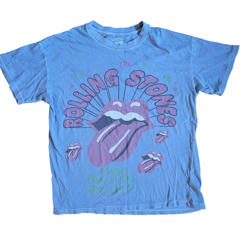 American Eagle The Rolling Stones Band Tee Blue Graphic T Shirt Womens XS Retro